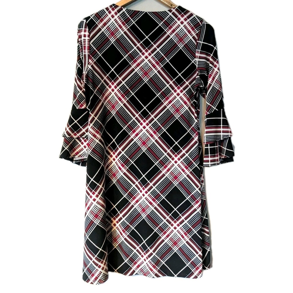 Leslie Fay Women Sz 4 Plaid Mod 70's‎ Inspo Corp Chic Bell Sleeve Dress Phoebe